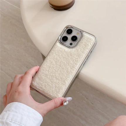 For iPhone 15 Pro Max Case Towel Felt Design TPU Electroplating Phone Cover
