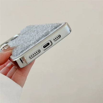 For iPhone 15 Pro Max Case Towel Felt Design TPU Electroplating Phone Cover