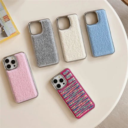For iPhone 15 Pro Max Case Towel Felt Design TPU Electroplating Phone Cover