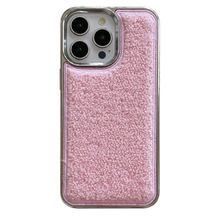 For iPhone 15 Pro Max Case Towel Felt Design TPU Electroplating Phone Cover - Pink