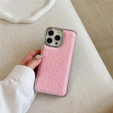For iPhone 15 Pro Max Case Towel Felt Design TPU Electroplating Phone Cover