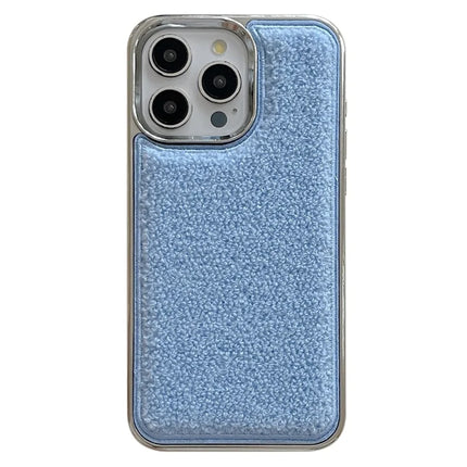 For iPhone 15 Pro Max Case Towel Felt Design TPU Electroplating Phone Cover - Blue