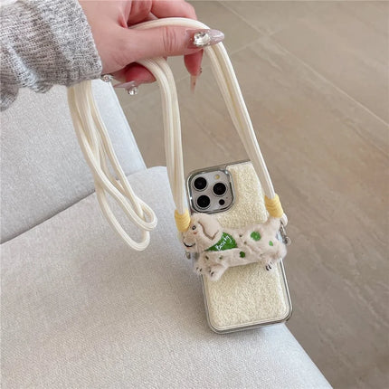 ShopCaseCart Case iPhone 15 Pro Max Protective cover Towel Felt Design TPU Electroplating Phone Guard with Phone Clip Lanyard