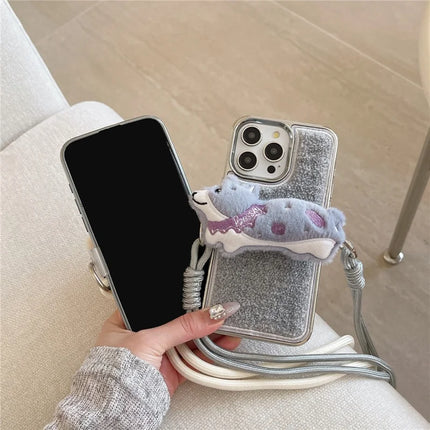 ShopCaseCart Case iPhone 15 Pro Max Protective cover Towel Felt Design TPU Electroplating Phone Guard with Phone Clip Lanyard