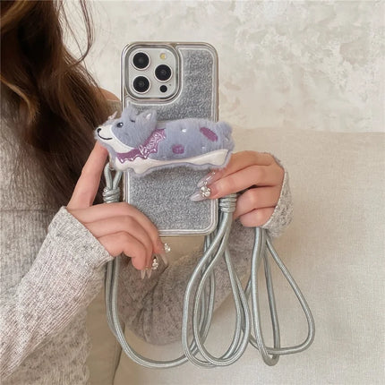 ShopCaseCart Case iPhone 15 Pro Max Protective cover Towel Felt Design TPU Electroplating Phone Guard with Phone Clip Lanyard