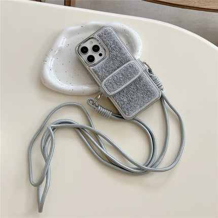 ShopCaseCart Model Case  For  iPhone 15 Pro Max Case Furry Soft TPU Electroplating Phone Cover with Crossbody Lanyard Back Clip