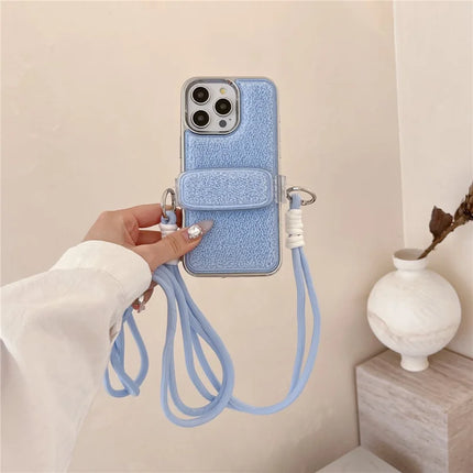 ShopCaseCart Model Case  For  iPhone 15 Pro Max Case Furry Soft TPU Electroplating Phone Cover with Crossbody Lanyard Back Clip