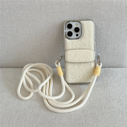 ShopCaseCart Model Case  For  iPhone 15 Pro Max Case Furry Soft TPU Electroplating Phone Cover with Crossbody Lanyard Back Clip
