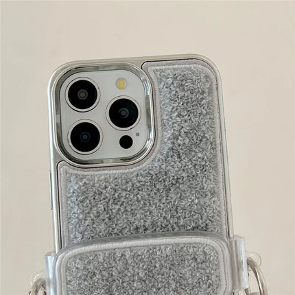 ShopCaseCart Model Case  For  iPhone 15 Pro Max Case Furry Soft TPU Electroplating Phone Cover with Crossbody Lanyard Back Clip