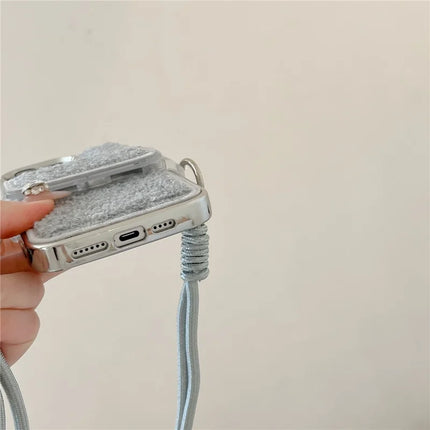 ShopCaseCart Model Case  For  iPhone 15 Pro Max Case Furry Soft TPU Electroplating Phone Cover with Crossbody Lanyard Back Clip