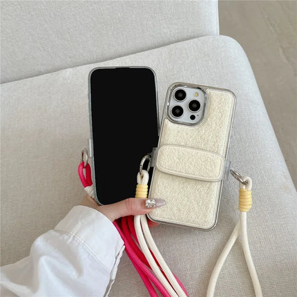 ShopCaseCart Model Case  For  iPhone 15 Pro Max Case Furry Soft TPU Electroplating Phone Cover with Crossbody Lanyard Back Clip