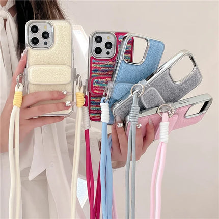 ShopCaseCart Model Case  For  iPhone 15 Pro Max Case Furry Soft TPU Electroplating Phone Cover with Crossbody Lanyard Back Clip