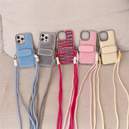 ShopCaseCart Model Case  For  iPhone 15 Pro Max Case Furry Soft TPU Electroplating Phone Cover with Crossbody Lanyard Back Clip