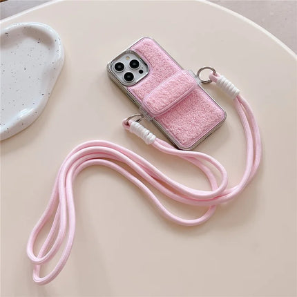 ShopCaseCart Model Case  For  iPhone 15 Pro Max Case Furry Soft TPU Electroplating Phone Cover with Crossbody Lanyard Back Clip