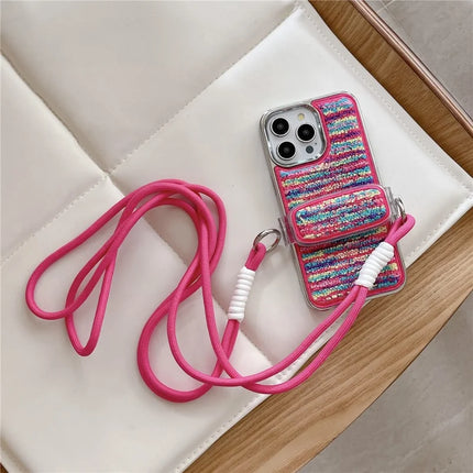 ShopCaseCart Model Case  For  iPhone 15 Pro Max Case Furry Soft TPU Electroplating Phone Cover with Crossbody Lanyard Back Clip