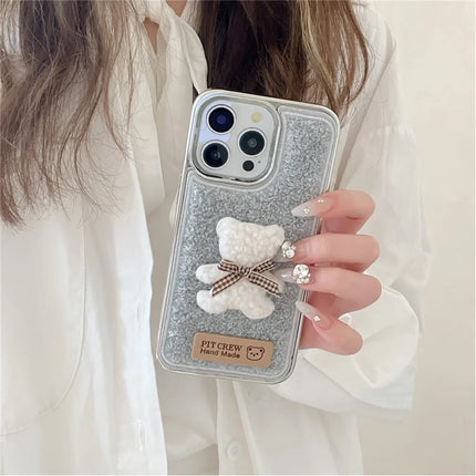 ShopCaseCart Case iPhone 15 Pro Max Protective cover Cute 3D Bear Towel Felt Texture TPU Electroplating Phone Guard