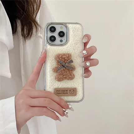 ShopCaseCart Case iPhone 15 Pro Max Protective cover Cute 3D Bear Towel Felt Texture TPU Electroplating Phone Guard
