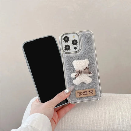 ShopCaseCart Case iPhone 15 Pro Max Protective cover Cute 3D Bear Towel Felt Texture TPU Electroplating Phone Guard
