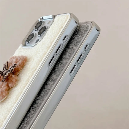 ShopCaseCart Case iPhone 15 Pro Max Protective cover Cute 3D Bear Towel Felt Texture TPU Electroplating Phone Guard