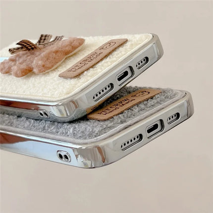 ShopCaseCart Case iPhone 15 Pro Max Protective cover Cute 3D Bear Towel Felt Texture TPU Electroplating Phone Guard