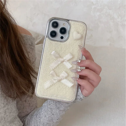 ShopCaseCart Case iPhone 15 Pro Max Protective cover Heart Bows Towel Felt Texture TPU Electroplating Phone Guard