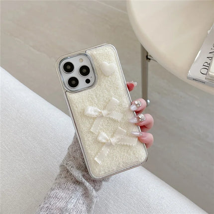 ShopCaseCart Case iPhone 15 Pro Max Protective cover Heart Bows Towel Felt Texture TPU Electroplating Phone Guard