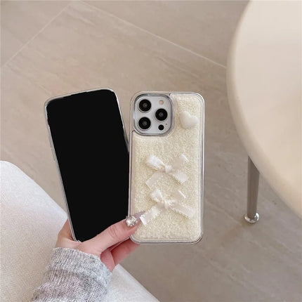 ShopCaseCart Case iPhone 15 Pro Max Protective cover Heart Bows Towel Felt Texture TPU Electroplating Phone Guard