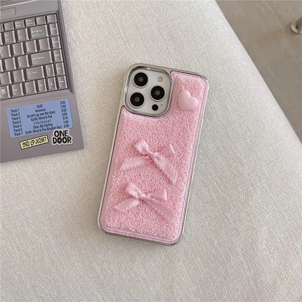 ShopCaseCart Case iPhone 15 Pro Max Protective cover Heart Bows Towel Felt Texture TPU Electroplating Phone Guard