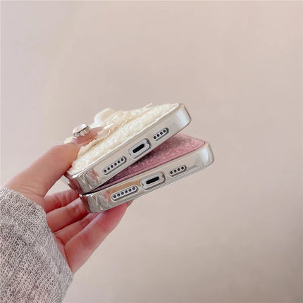 ShopCaseCart Case iPhone 15 Pro Max Protective cover Heart Bows Towel Felt Texture TPU Electroplating Phone Guard