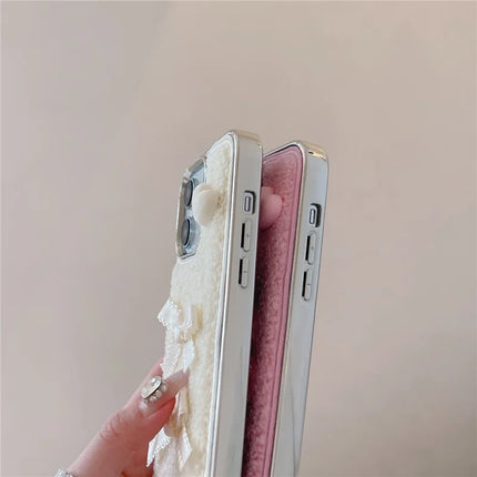 ShopCaseCart Case iPhone 15 Pro Max Protective cover Heart Bows Towel Felt Texture TPU Electroplating Phone Guard