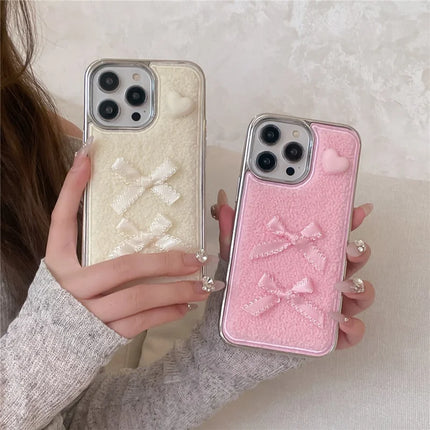 ShopCaseCart Case iPhone 15 Pro Max Protective cover Heart Bows Towel Felt Texture TPU Electroplating Phone Guard