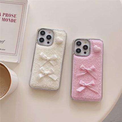 ShopCaseCart Case iPhone 15 Pro Max Protective cover Heart Bows Towel Felt Texture TPU Electroplating Phone Guard