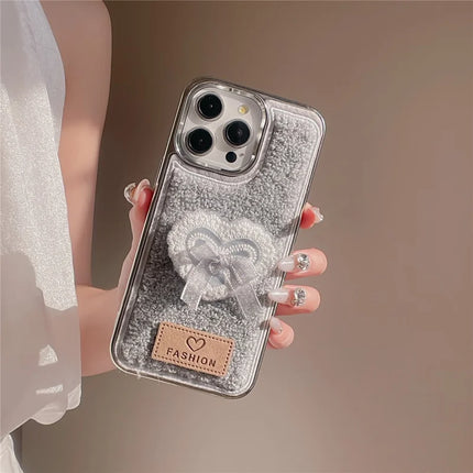 ShopCaseCart Case iPhone 15 Pro Max Protective cover 3D Lace Heart Towel Felt Texture TPU Electroplating Phone Guard