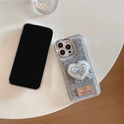 ShopCaseCart Case iPhone 15 Pro Max Protective cover 3D Lace Heart Towel Felt Texture TPU Electroplating Phone Guard