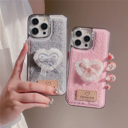 ShopCaseCart Case iPhone 15 Pro Max Protective cover 3D Lace Heart Towel Felt Texture TPU Electroplating Phone Guard
