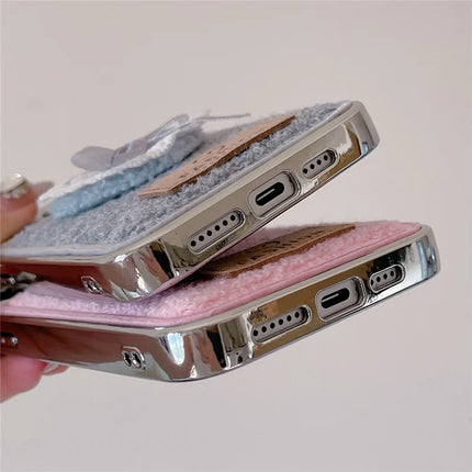 ShopCaseCart Case iPhone 15 Pro Max Protective cover 3D Lace Heart Towel Felt Texture TPU Electroplating Phone Guard