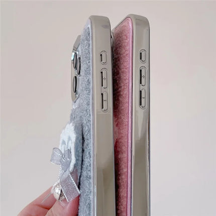 ShopCaseCart Case iPhone 15 Pro Max Protective cover 3D Lace Heart Towel Felt Texture TPU Electroplating Phone Guard