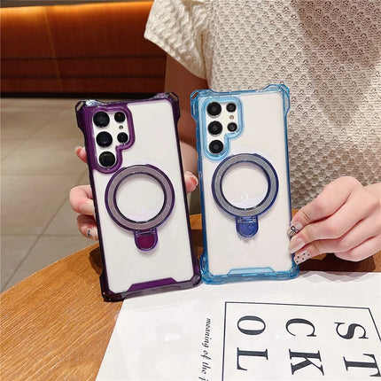 For Samsung Galaxy S23 Ultra Case Glitter Magnetic Kickstand Reinforced Corners Acrylic+TPU Phone Cover