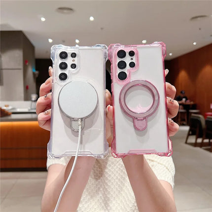 For Samsung Galaxy S23 Ultra Case Glitter Magnetic Kickstand Reinforced Corners Acrylic+TPU Phone Cover