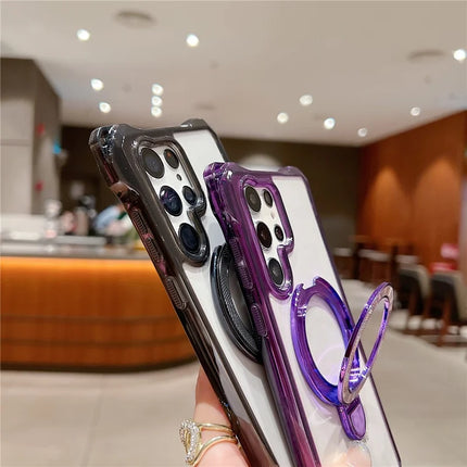 For Samsung Galaxy S23 Ultra Case Glitter Magnetic Kickstand Reinforced Corners Acrylic+TPU Phone Cover