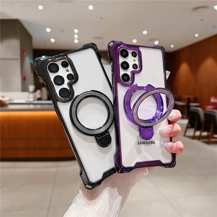For Samsung Galaxy S23 Ultra Case Glitter Magnetic Kickstand Reinforced Corners Acrylic+TPU Phone Cover