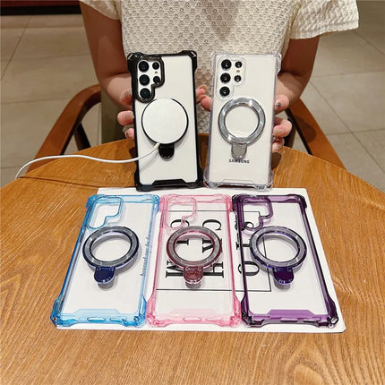 For Samsung Galaxy S23 Ultra Case Glitter Magnetic Kickstand Reinforced Corners Acrylic+TPU Phone Cover