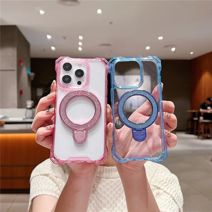 For iPhone 16 Pro Max Case Glitter Magnetic Kickstand Reinforced Corners Acrylic+TPU Phone Cover