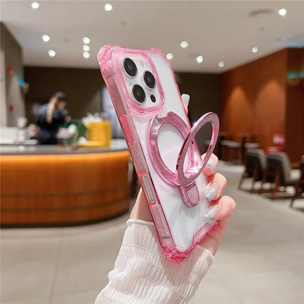 For iPhone 16 Pro Max Case Glitter Magnetic Kickstand Reinforced Corners Acrylic+TPU Phone Cover