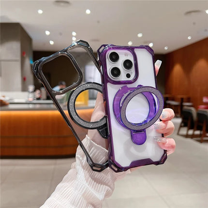 For iPhone 16 Pro Max Case Glitter Magnetic Kickstand Reinforced Corners Acrylic+TPU Phone Cover