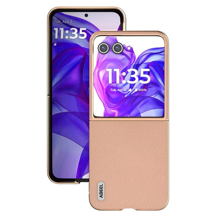 ABEEL For Motorola Razr 50 Ultra 5G Case Electroplating Phone Cover Horizon Series Genuine Cow Leather+TPU Protective Case
