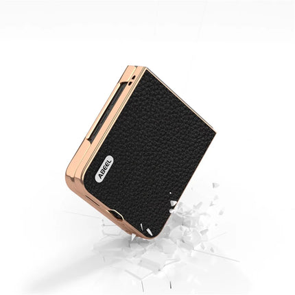 ABEEL For Motorola Razr 50 Ultra 5G Case Electroplating Phone Cover Star Series Genuine Cow Leather+TPU Protective Case