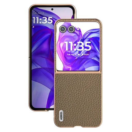 ABEEL For Motorola Razr 50 Ultra 5G Case Electroplating Phone Cover Star Series Genuine Cow Leather+TPU Protective Case