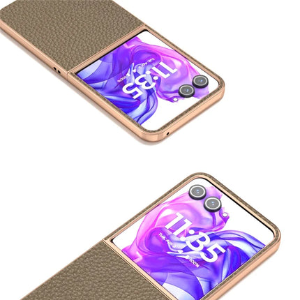 ABEEL For Motorola Razr 50 Ultra 5G Case Electroplating Phone Cover Star Series Genuine Cow Leather+TPU Protective Case