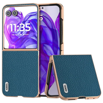 ABEEL For Motorola Razr 50 Ultra 5G Case Electroplating Phone Cover Star Series Genuine Cow Leather+TPU Protective Case - Blue